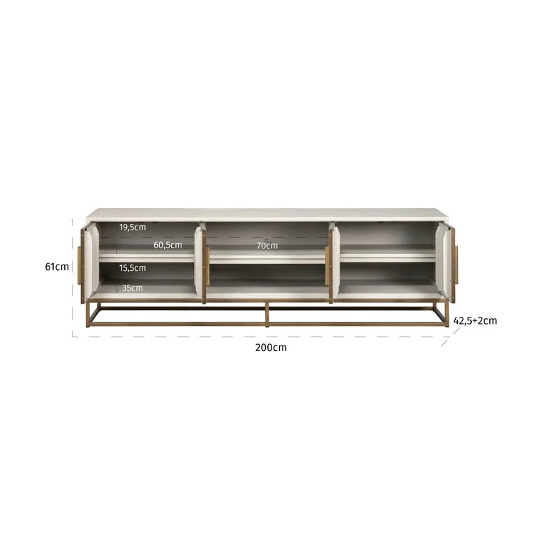 TV cabinet Whitebone brass 4-doors 200 (Verona Grey) - FABULOUS HOME