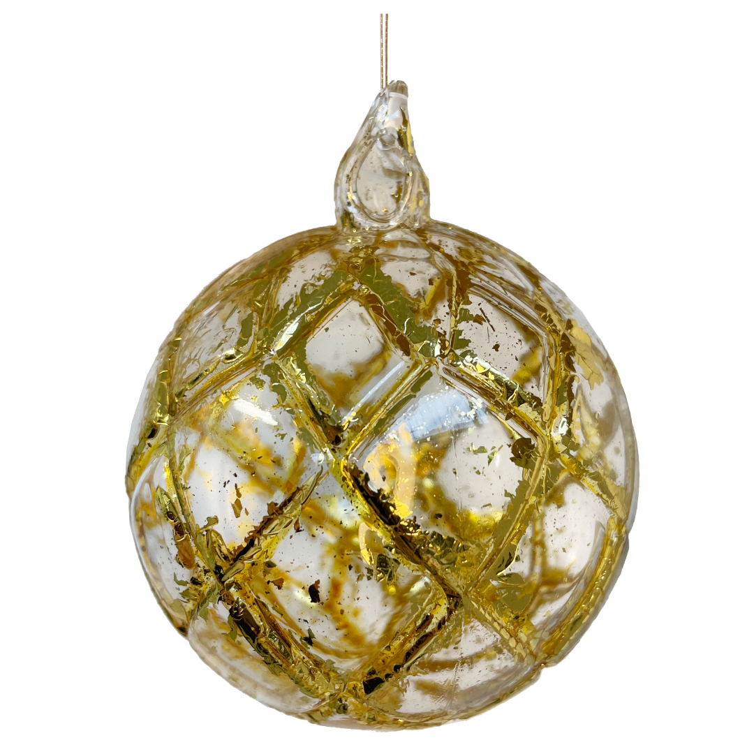 Glass ball clear w/gold leaf lines 8cm - FABULOUS HOME