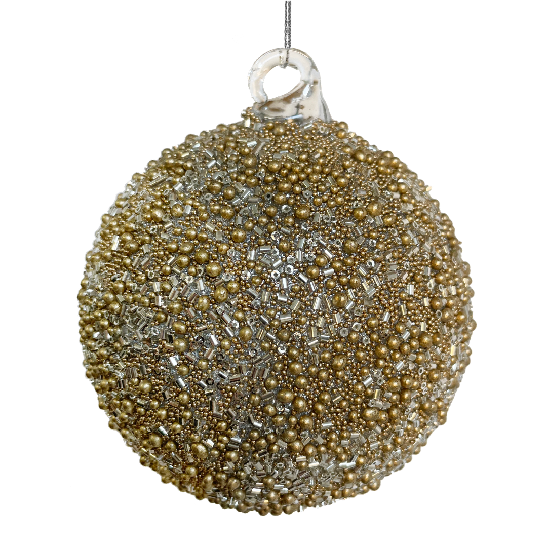 Glass ball gold-silver beaded 10cm - FABULOUS HOME