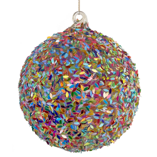 Glass ball full multicolored leaf glitter outside 12cm