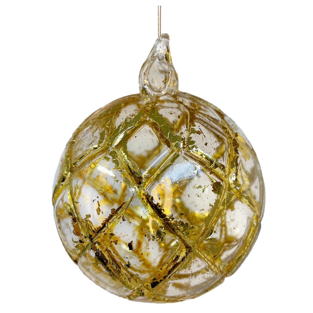 Glass ball clear w/gold leaf lines 8cm