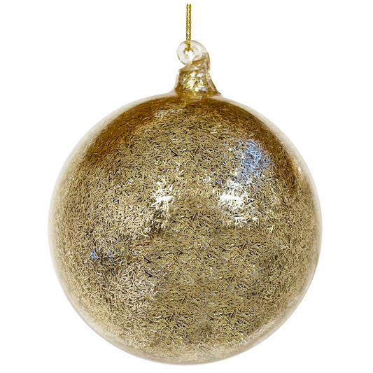 Glass ball gold tinsel inside 10cm