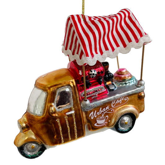 Glass coffee truck ornament 18cm