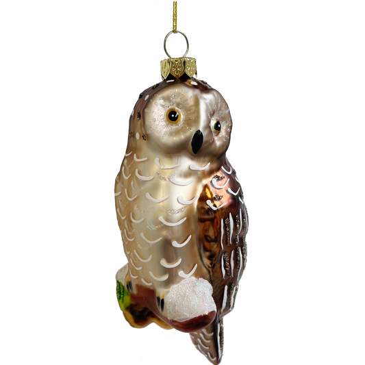 Glass owl ornament brown, white 11cm