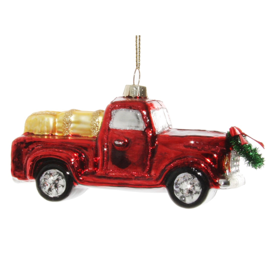 Glass car with wreath red 11cm