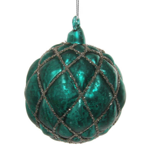 Glass velvet ball antique green silver glass glitter 8cm